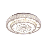 Modernist Crystal Ceiling Light: Chrome Led Round Flush Fixture With Floral Pattern