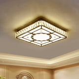 Chrome Led Crystal Block Ceiling Flush Lamp For Modern Living Room