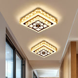 Modern Crystal Flush Mount Led Ceiling Lamp In Chrome For Corridors / Square