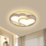 Minimalist Led Parlor Ceiling Light - White Flush Mount Lighting With Crystal Heart/Flower Shade /