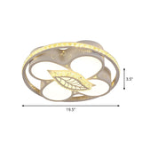 Minimalist Led Parlor Ceiling Light - White Flush Mount Lighting With Crystal Heart/Flower Shade