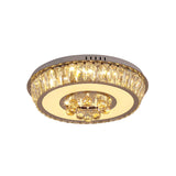 Round Crystal Block Led Ceiling Mount Light In Chrome Enhancing Simplicity For Living Room