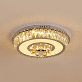 Round Crystal Block Led Ceiling Mount Light In Chrome Enhancing Simplicity For Living Room