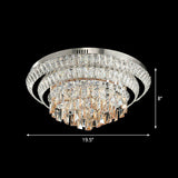 Contemporary Led Crystal Flush Mount Ceiling Light With Tiered Round Design & Chrome Finish