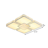 Contemporary Chrome Led Crystal Ceiling Lamp With Warm/White Light - Square Flush Mount