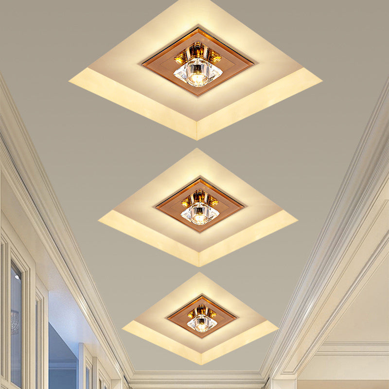 Minimalist Crystal Led Flush Mount Ceiling Lamp - Square Shape With Tan/Black Finish Warm/White