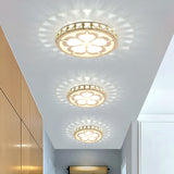 Modernity Faceted Crystal Flush Mount Lamp With Flower Pattern In White/Gold - Led Ceiling Light