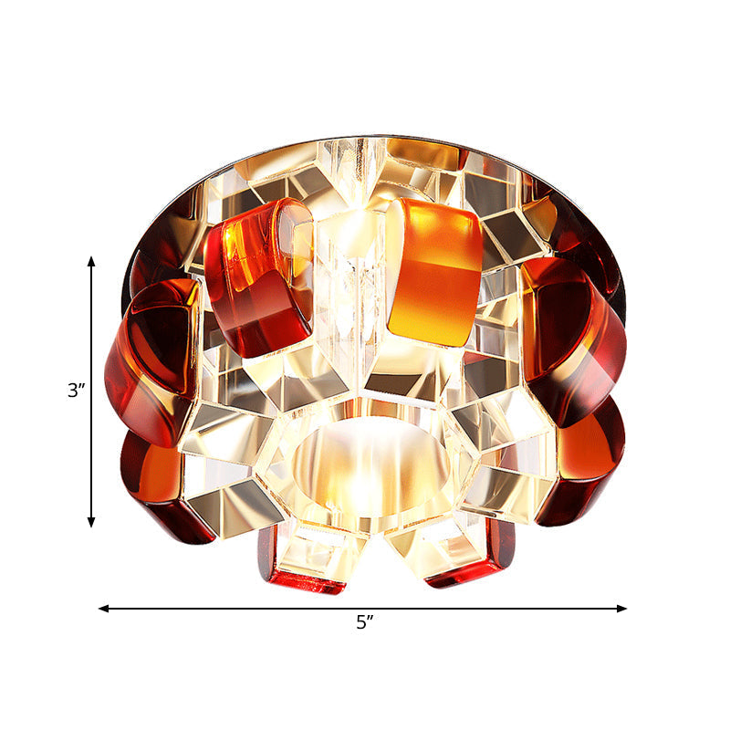 Modern Led Flushmount Flower Flush Light Fixture For Living Room - Tan Crystal