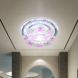 Modernist Floral Led Ceiling Fixture With Beveled Crystal Accents - Pink/Yellow Warm/White Light