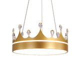 Modern Metal Crown Chandelier Light With Led Suspended Lighting And Crystal Deco - Pink/Blue/Gold