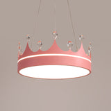 Modern Metal Crown Chandelier Light With Led Suspended Lighting And Crystal Deco - Pink/Blue/Gold