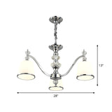 White Glass Conical Pendant Chandelier - Modern Minimalist Design With Chrome Finish And Curved Arm