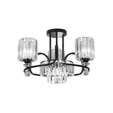 Modern Crystal Prism Chandelier: Cylindrical Suspension Lamp With 4-Bulbs For Drawing Room Ceiling -
