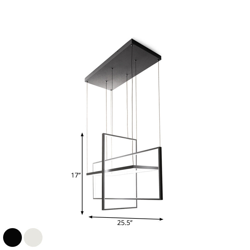 Modern Metal Led Chandelier: Rectangle Frames Black/White Finish Warm/White Light