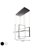 Modern Metal Led Chandelier: Rectangle Frames Black/White Finish Warm/White Light