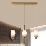 Gold Cut Crystal Pendant Light W/ Ice Staircase Design - 3 Heads Minimalist Down Lighting / Linear
