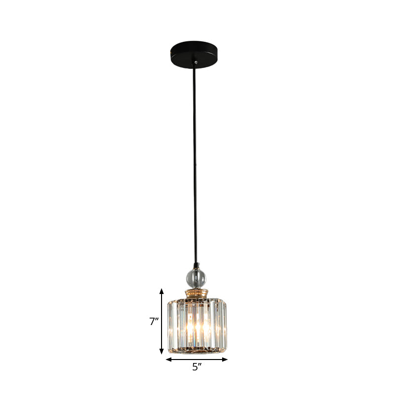 Modern Black Cylinder Pendant Ceiling Lamp Kit With Crystal Prisms Shade