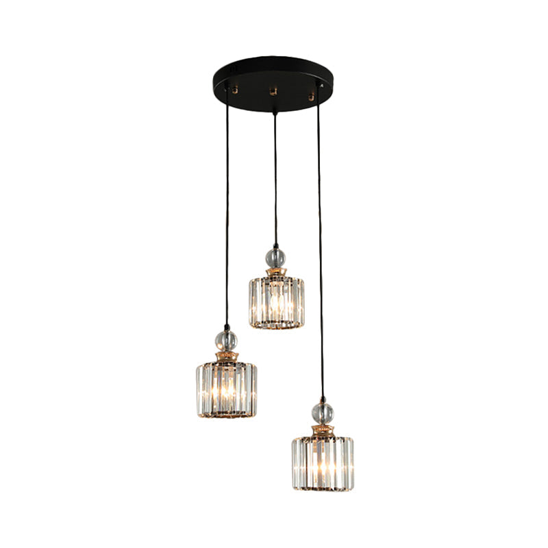 Modern Black Cylinder Pendant Ceiling Lamp Kit With Crystal Prisms Shade