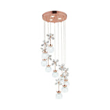 Modern Spiral Lattice Glass Ceiling Lamp - 9 Bulbs Gold Finish With Warm/White Light