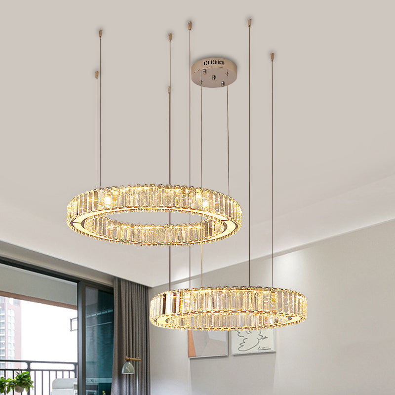 Minimalist Crystal Rectangle Chrome Led Hoop Pendant Light Kit