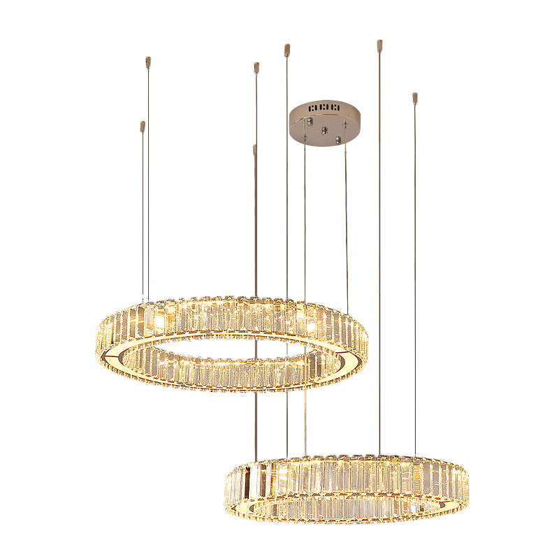 Minimalist Crystal Rectangle Chrome Led Hoop Pendant Light Kit