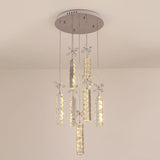 Modern Led Multi Pendant Light With Cut Crystal Linear And Flower Drop Design In Chrome Finish