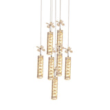 Modern Led Multi Pendant Light With Cut Crystal Linear And Flower Drop Design In Chrome Finish