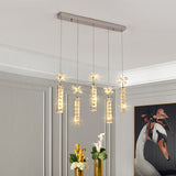 Modern Led Multi Pendant Light With Cut Crystal Linear And Flower Drop Design In Chrome Finish
