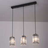 Black Cylinder Crystal Prisms Pendant Light - Minimalist Down Lighting 3 Heads 18/27 Wide