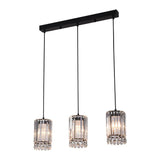 Black Cylinder Crystal Prisms Pendant Light - Minimalist Down Lighting 3 Heads 18/27 Wide