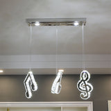 Minimalist Cut Crystal Led Pendant Light With Musical Note Suspension - Stainless Steel Lamp