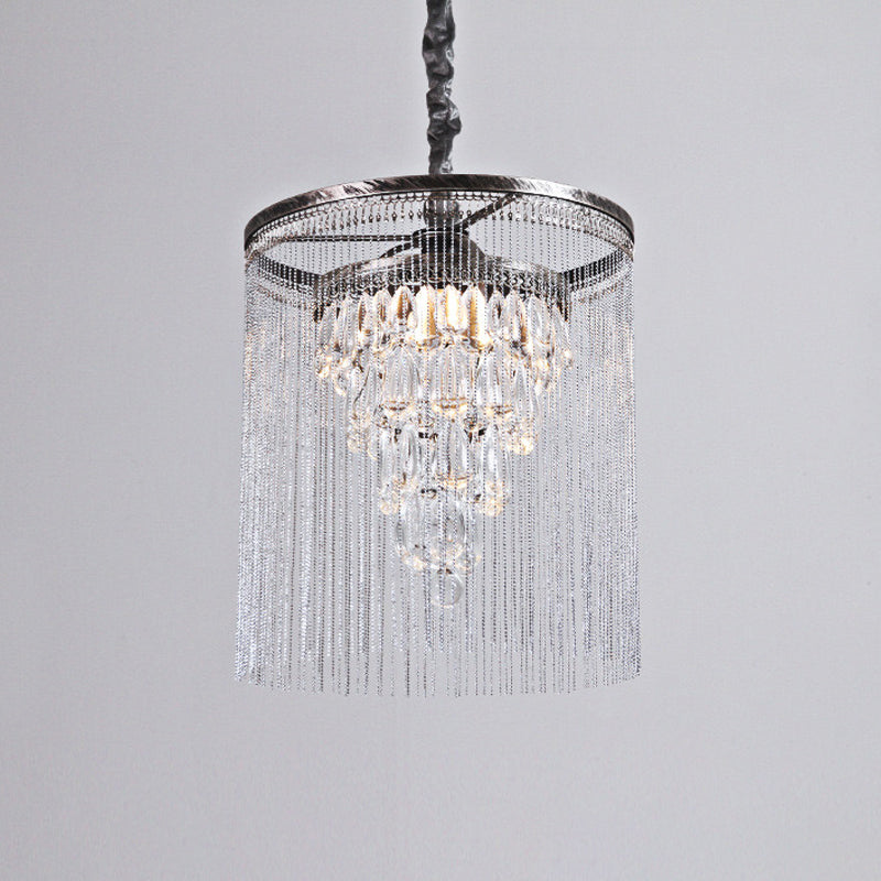 Tapered Crystal Drop Pendant Lamp - Metallic Bead Deco Silver