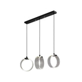 Retro Style Acrylic Circle Pendant Light With 3 Black Multi Bulbs And Linear Canopy