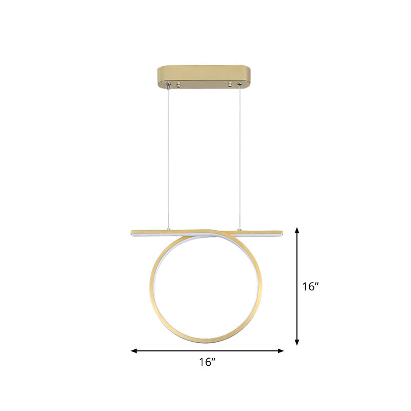 Sleek Gold Round Hanging Lamp Kit - Simplicity Led Metal Suspended Fixture Warm/White Light