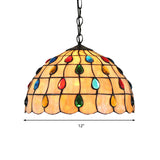Tiffany Beige Stair Pendant Light With Stained Glass Shade - 1-Light Hanging Ceiling Fixture