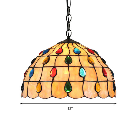 Tiffany Beige Stair Pendant Light With Stained Glass Shade - 1-Light Hanging Ceiling Fixture