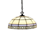 Tiffany Hand Cut Glass Bowl Suspension Light In Blue/Green For Living Room