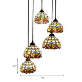 Baroque Style Glass Bell Pendant Light With Blue/Beige Shade - Dining Room Lighting