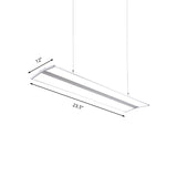 Modern Rectangular Led Pendant Light 23.5/47 Silver Ceiling Lamp Kit With White Acrylic Diffuser