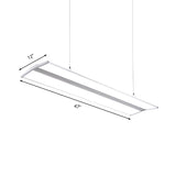 Modern Rectangular Led Pendant Light 23.5/47 Silver Ceiling Lamp Kit With White Acrylic Diffuser