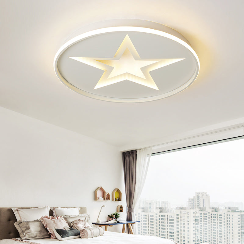 Contemporary Metal Flush Mount Star Ceiling Lamp White Finish For Living Room Illumination / 18