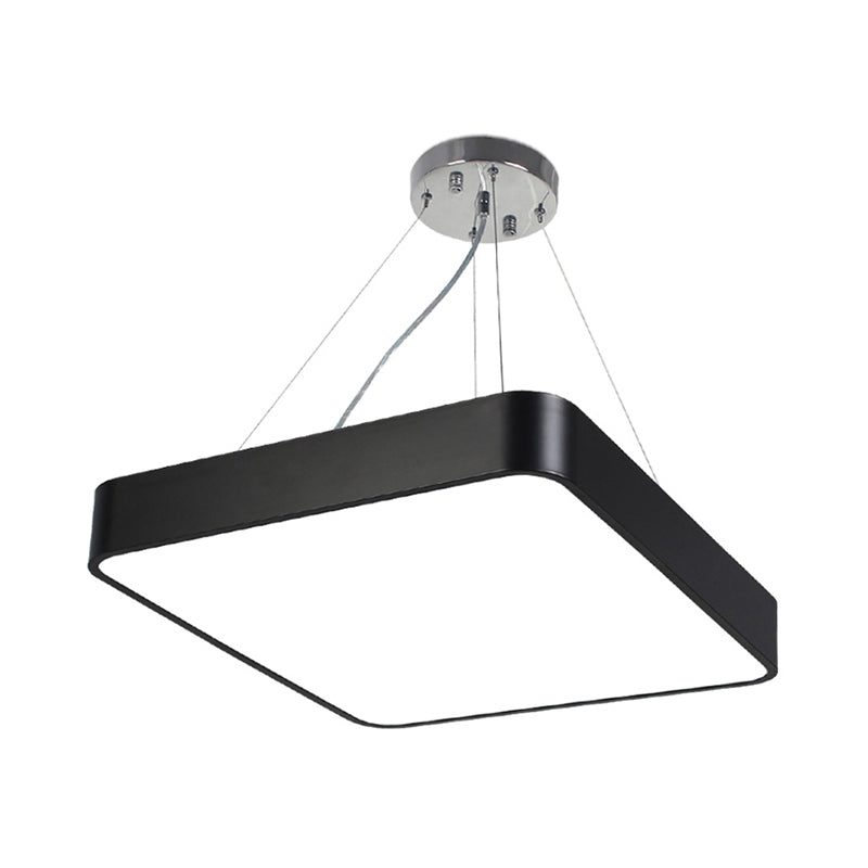 Modern Metal Square Pendant Light With Led & Recessed Diffuser - Black/Silver 3 Sizes (14/18/23.5)