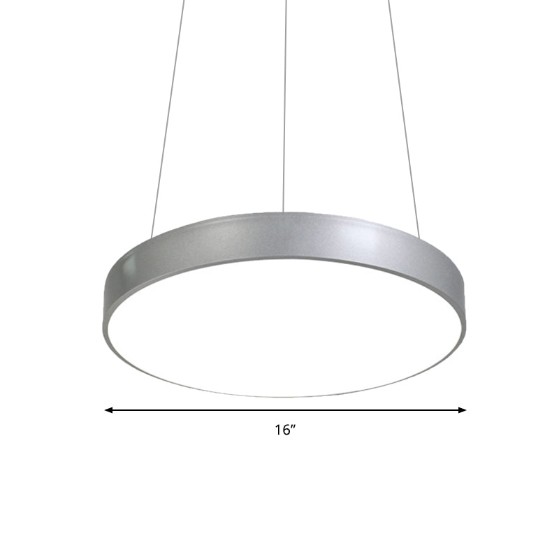 Silver Circular Pendant Lighting Modern Led Metal Ceiling Lamp - 12/16/23.5 Width