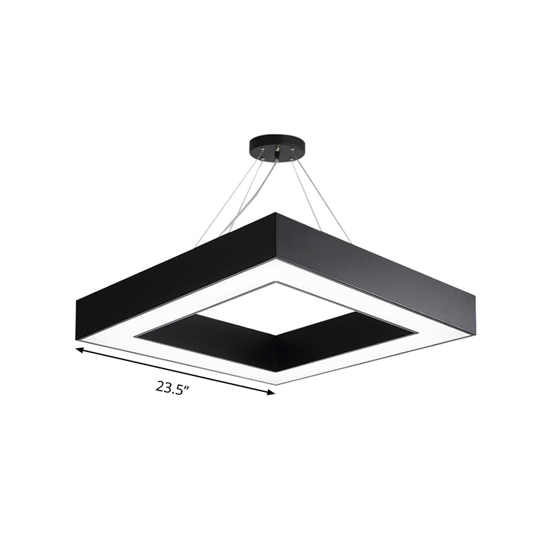 Modern Led Square Metal Pendant Lighting - Black Hanging Lamp Kit In White/Warm Light For Office