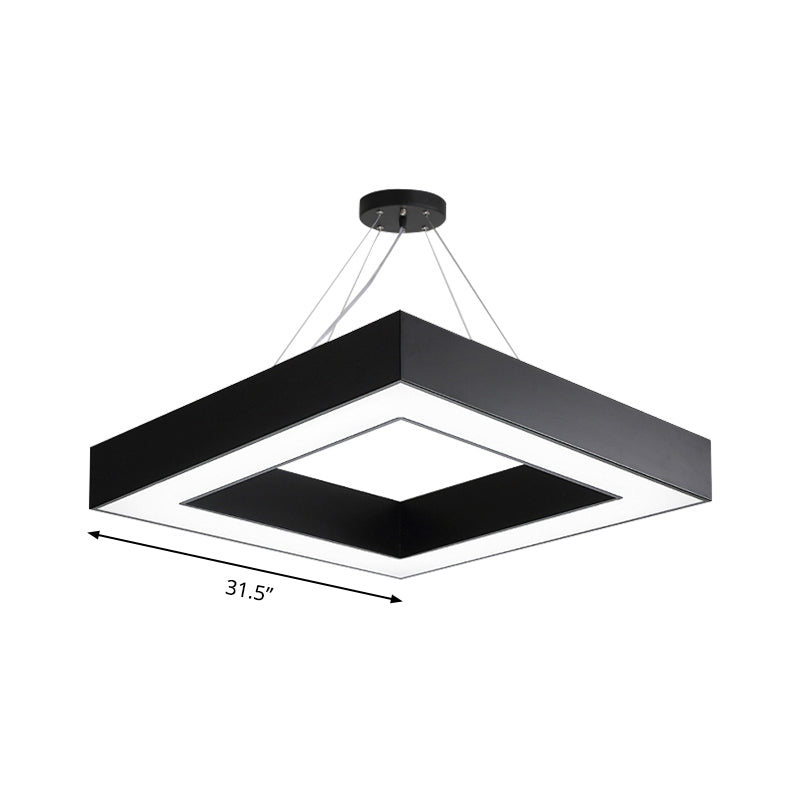 Modern Led Square Metal Pendant Lighting - Black Hanging Lamp Kit In White/Warm Light For Office
