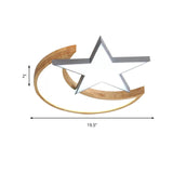 Nordic-Style Wood Star Moon Ceiling Mount Light For Nursing Room And Bedroom