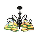 Mission Style Stained Glass Pyramid Pendant Light - 6 Lights Living Room