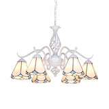 Blue/White Stained Glass Cone Ceiling Chandelier With Traditional White Finish - Multi-Light Pendant