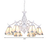 Blue/White Stained Glass Cone Ceiling Chandelier With Traditional White Finish - Multi-Light Pendant