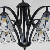 Blue/Green Stained Glass Cone Chandelier: Traditional Ceiling Pendant Light With Leaf Pattern